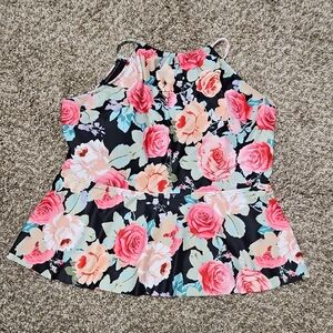 SHEIN Floral Swim Top - Black and Pink